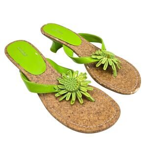 Vintage Fioni Y2K Green Flower Cork Mini Kitten Sandal Heel Size 7.5 Cottage 90s